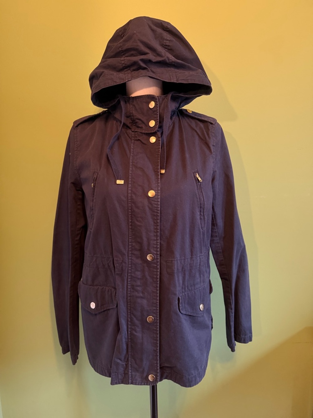 Love Tree Hooded Utility Jacket - Navy Blue